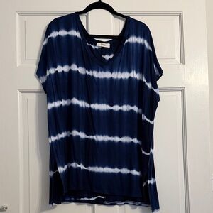 Navy and White Stripe Tie-Dye Short Sleeve Top